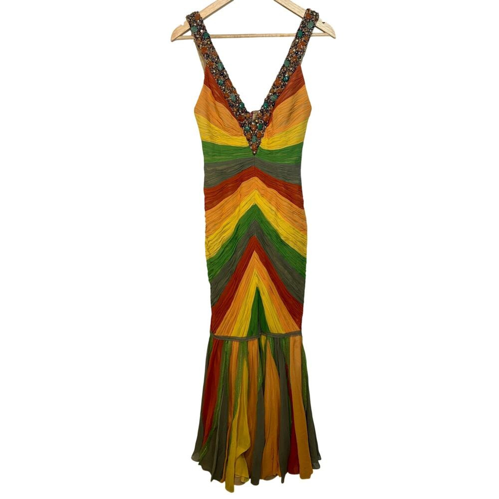 NWT Mandalay Multicolor Silk Beaded Mermaid Maxi Long Evening Gown Womens Size 8 | Poshmark