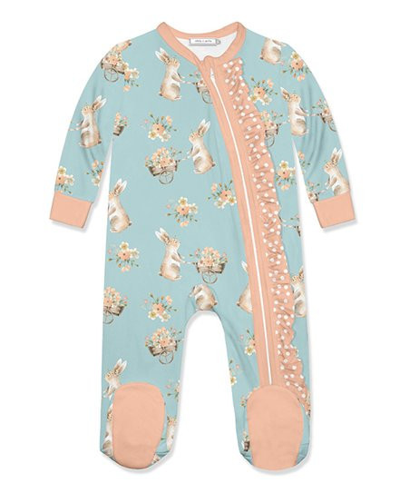 Little Millie Mint Bunny Market Zip-Up Footie - Infant | Zulily
