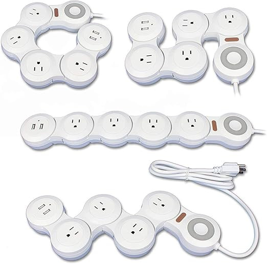 Deformation Power Cord Charger Socket -Flat Plug Power Strip with 2 USB Ports and 4 Multi Outlets... | Amazon (US)