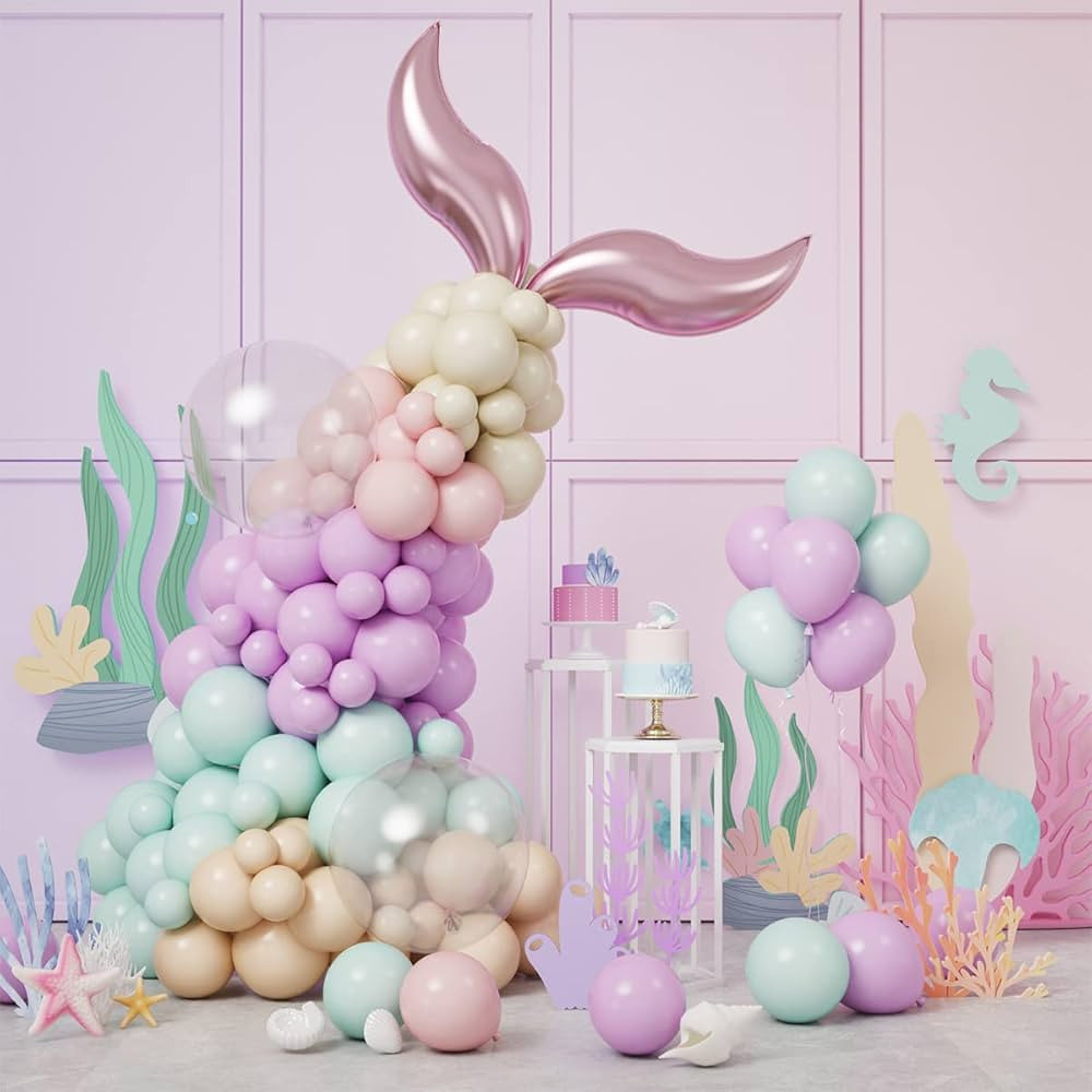 RUBFAC Pastel Mermaid Balloons Garland Kit for Mermaid Party Decorations, Macaron Colored Balloon... | Amazon (US)