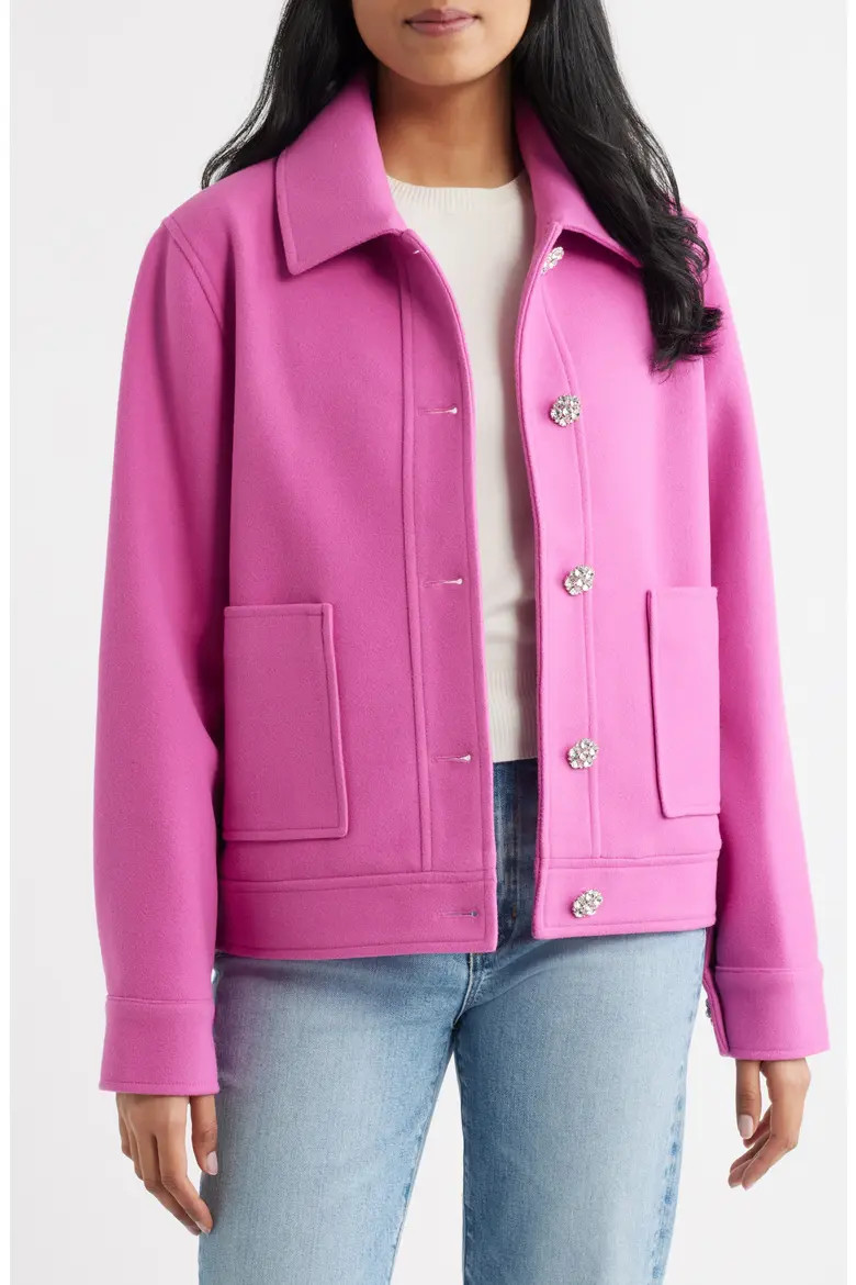 Jewel Button Flannel Jacket (Women) | Nordstrom | Nordstrom