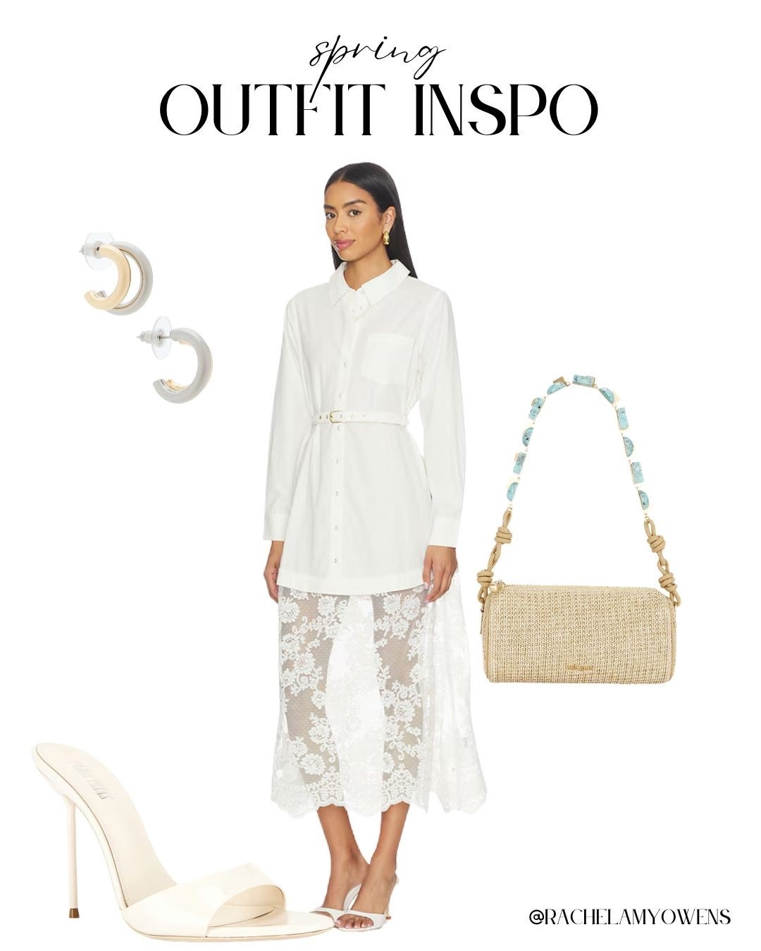 Bringing a fresh, modern touch to spring dressing with this stunning white lace-trimmed shirt dress. The intricate lace overlay pairs beautifully with a textured woven bag featuring a unique turquoise stone handle for an organic feel. 🤍

I chose sleek white heeled mules and neutral hoops to keep the overall look effortlessly crisp.

#SpringOutfit #ShirtDress #LaceDetails #SpringStyle #OOTDInspo

#LTKootd #LTKSeasonal