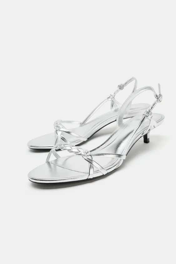 METALLIC KITTEN HEEL SANDALS | Zara US