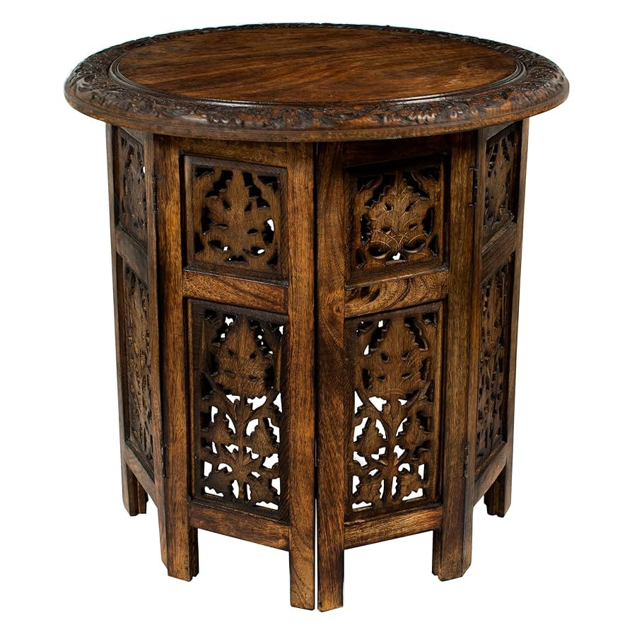 Cotton Craft Solid Wood Accent End Table - Hand Carved Vintage Boho Folding Side Table - Small Sp... | Amazon (US)