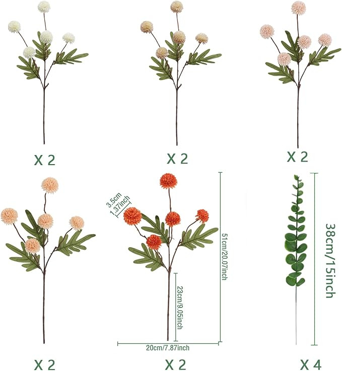 10pcs Faux Mixed Color Kiku Flowers, 5 Heads Each Stem & 4 Branches Eucalyptus Stems, Artificial ... | Amazon (US)