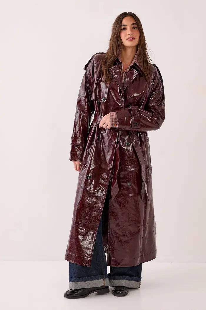 High Shine Faux Leather Trench Coat | Nordstrom