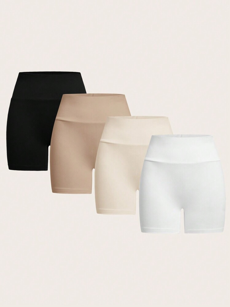 SHEIN EZwear Plus Size Women 4pcs High Waist Tight-Fitting Short Leggings/Yoga Pants Set | SHEIN