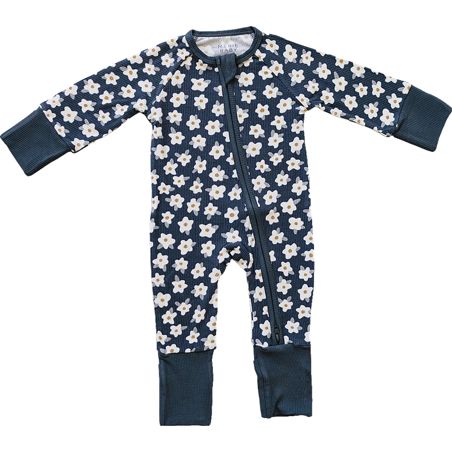 Navy Daisy Ribbed Bamboo Zipper | Mebie Baby