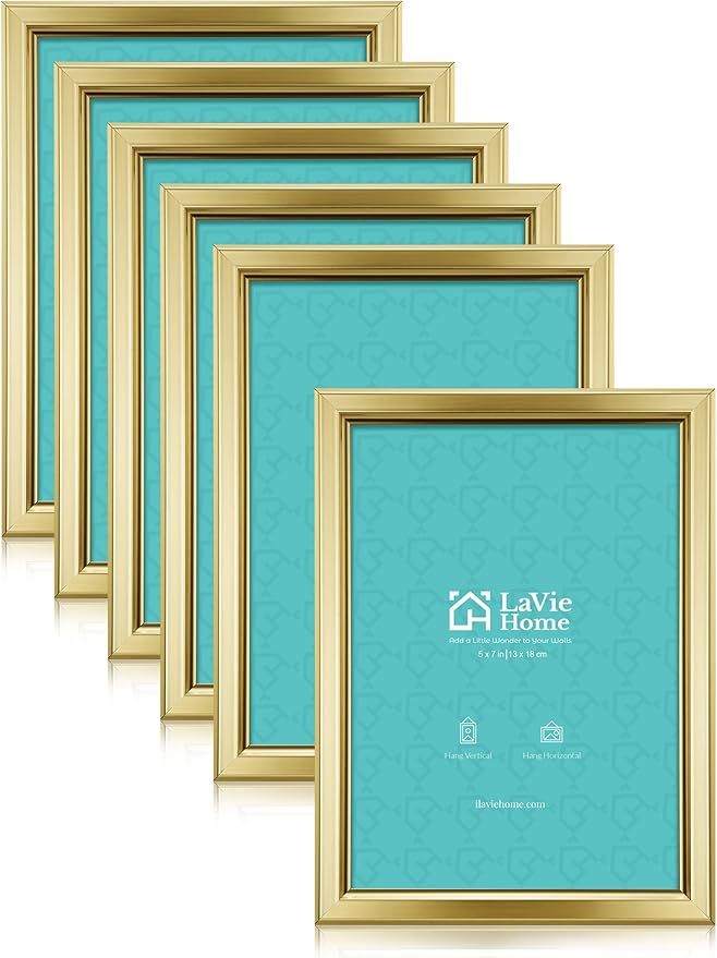 LaVie Home 5x7 Picture Frames (6 Pack, Gold) Simple Designed Photo Frames for Wall Mount Display,... | Amazon (US)