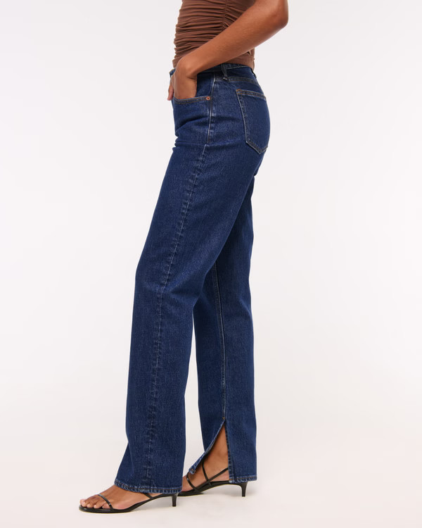 Women's Curve Love Mid Rise 90s Straight Split-Vent Hem Jean | Women's Bottoms | Abercrombie.com | Abercrombie & Fitch (US)