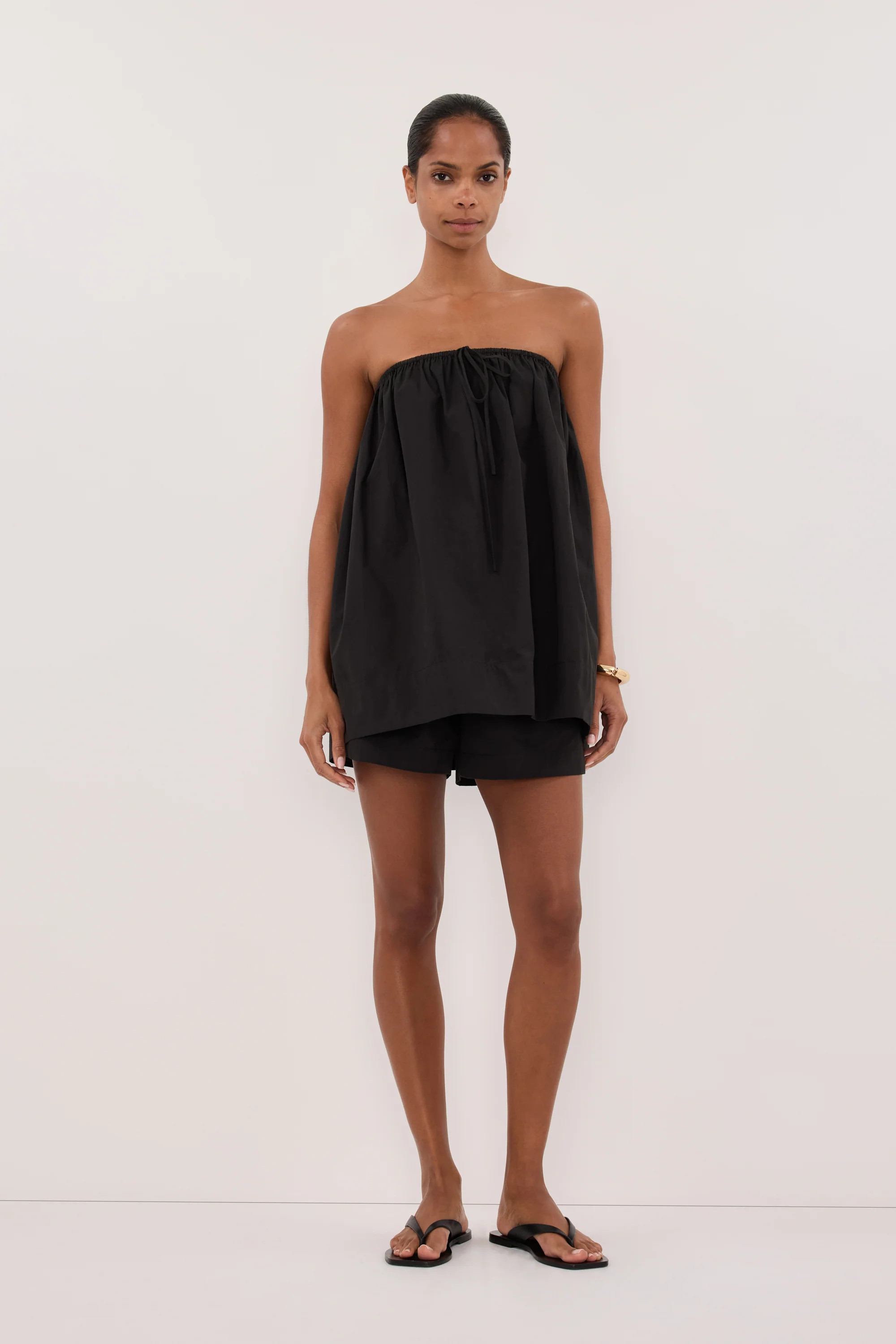 SOMMER BLACK STRAPLESS POPLIN TOP | DISSH
