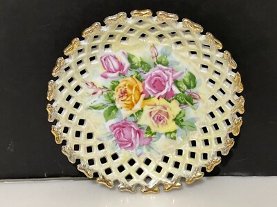 Vintage Napco China Gold Pierced English Rose Porcelain Bon bon Candy dish bowl | eBay US