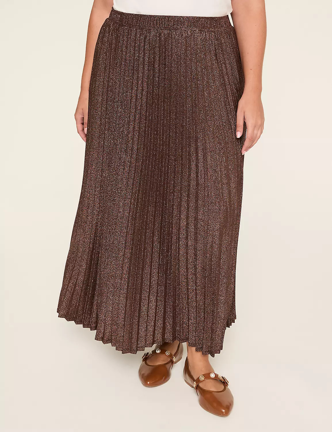 Pleated Metallic Knit Maxi Skirt | Lane Bryant (US)