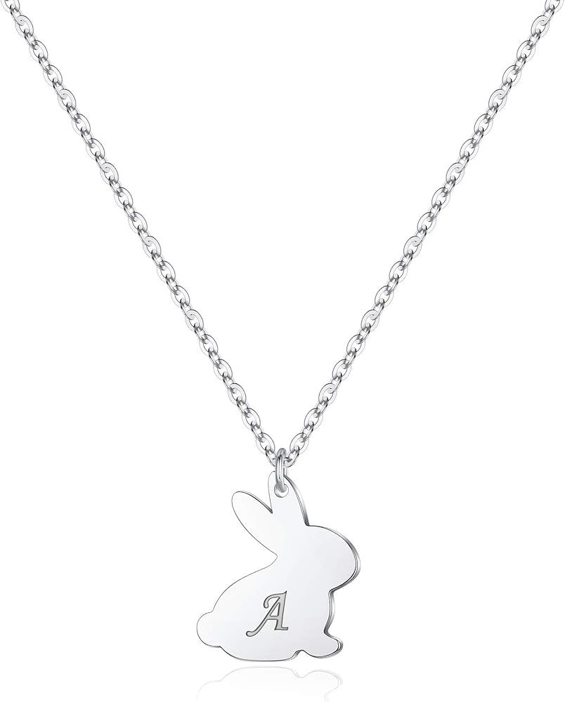 Yoosteel Easter Gifts for Teens Girls, 14K Rose Gold Plated Dainty Bunny Necklace Cute Rabbit Ini... | Amazon (US)