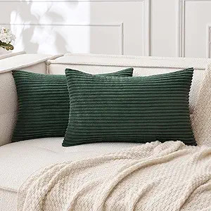 MIULEE Pack of 2 Corduroy Pillow Covers 12 x 20 Inch Lumbar Throw Pillow Covers Army Green Pillow... | Amazon (US)