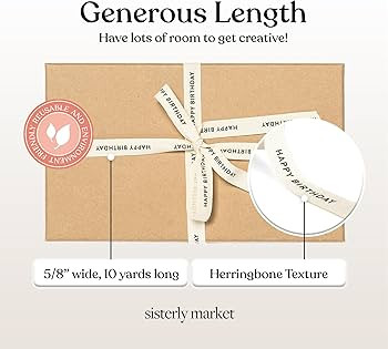 Custom Herringbone Cotton Ribbon, Natural 5/8 Inch Gift Ribbon with Happy Birthday Printed Phrase... | Amazon (US)