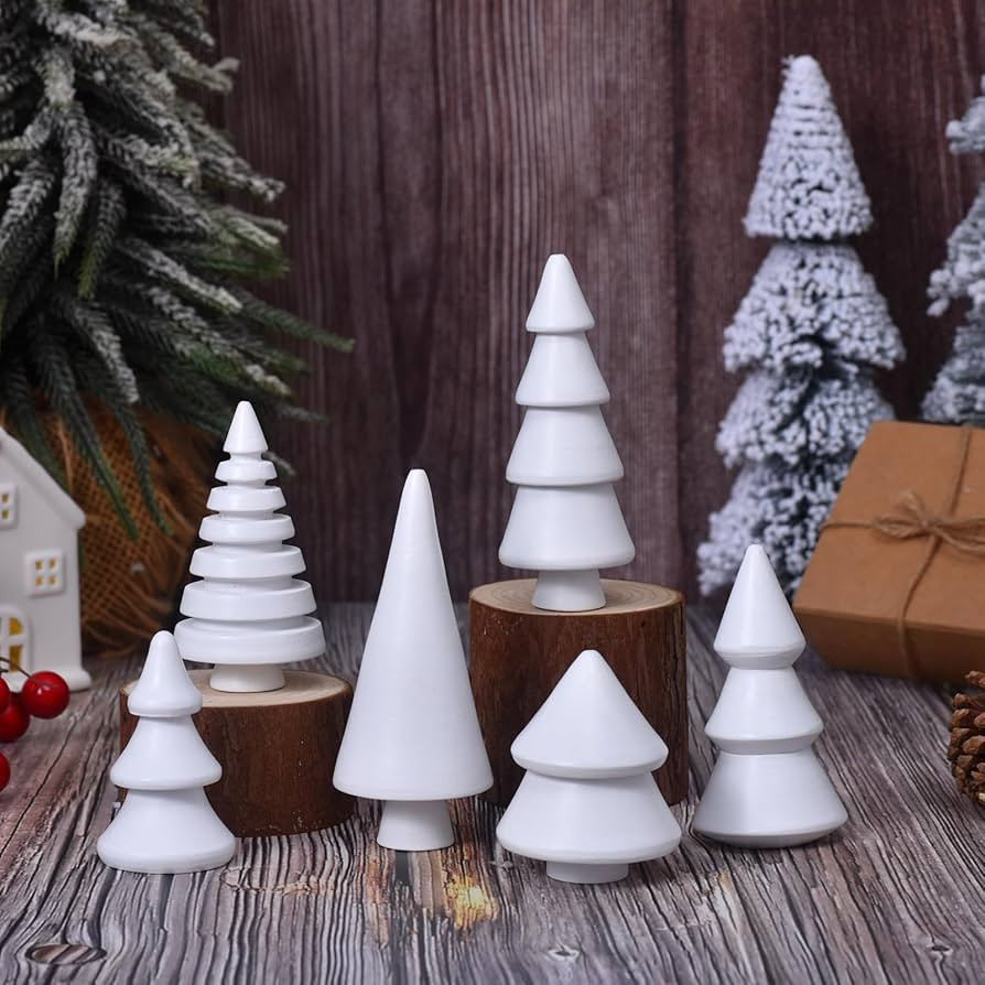 Wooden Christmas Tree Figurines, 6pcs Mini Wood Xmas Trees in Assorted Sizes, Rustic Winter Holid... | Amazon (US)