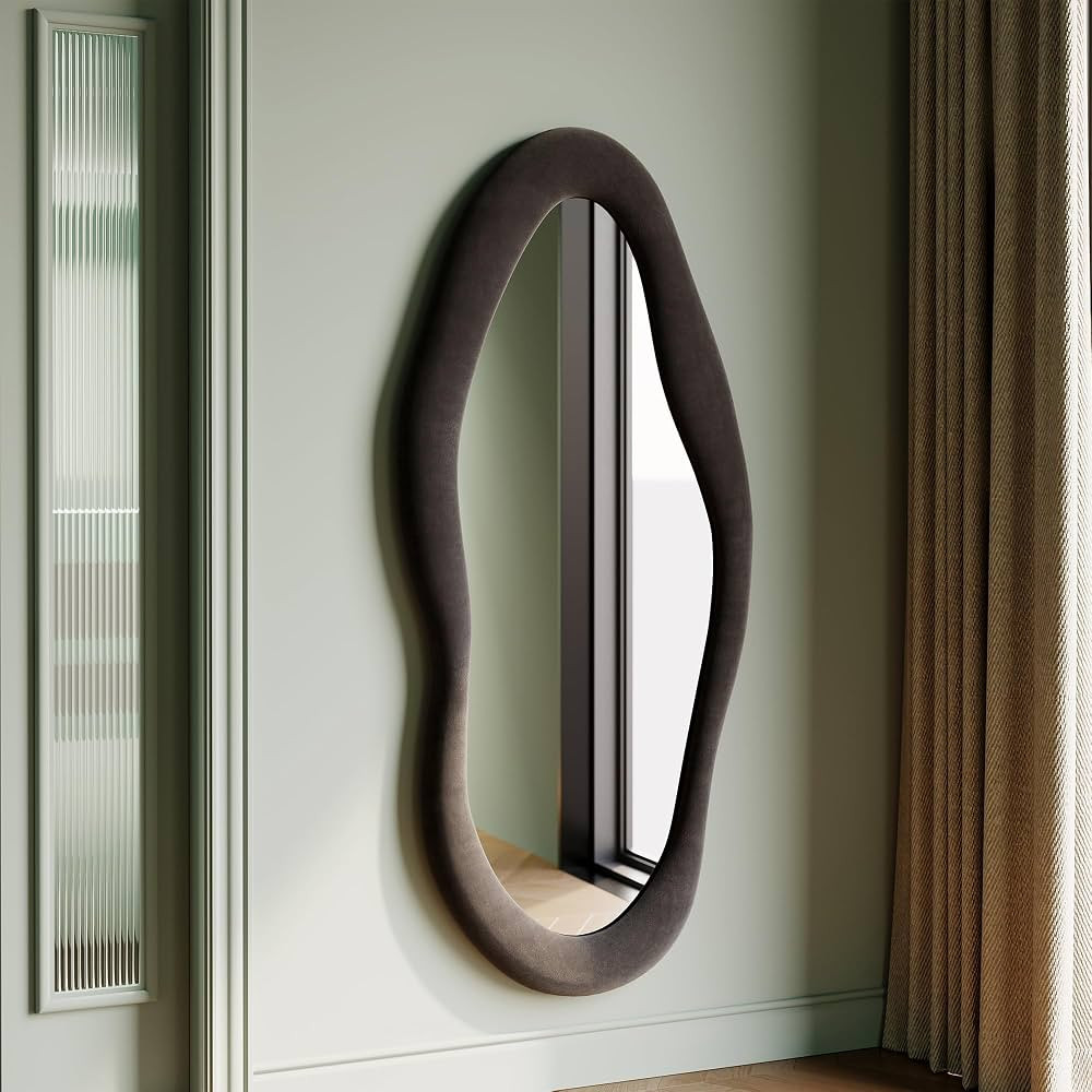 Honyee 55" x 24" Wall Mirror, Flannel Wrapped Wooden Frame Wavy Mirror, Irregular Mirror Hanging ... | Amazon (US)