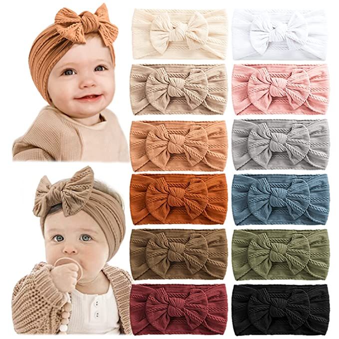 12 Pack Baby Nylon Headbands Hairbands Hair Bow Elastics Hair Accessories for Baby Girls Newborn ... | Amazon (US)