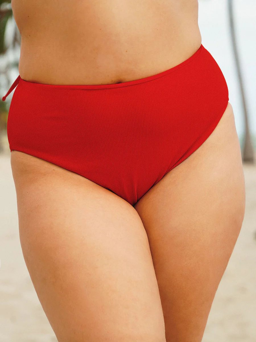 Red Ribbed Plus Size Bikini Bottom & Reviews - Red - Sustainable Plus Size Bikinis | BERLOOK | BERLOOK