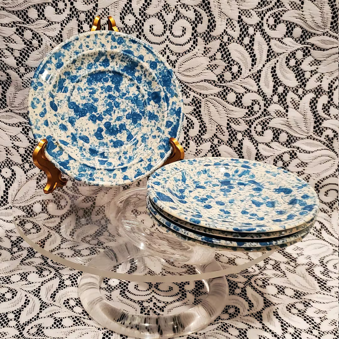 Vintage Homer Laughlin? Splatter Blue Dish Ware Saucers 1970's Retro Collectable | Etsy (US)