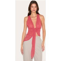 Blush Rose Drape Plunge Front Chiffon Long Top | PrettyLittleThing US