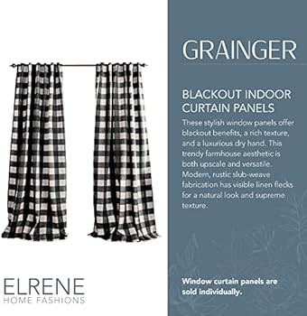 Elrene Home Fashions Farmhouse Living Grainger Buffalo-Check Blackout Window Curtain, Living Room... | Amazon (US)