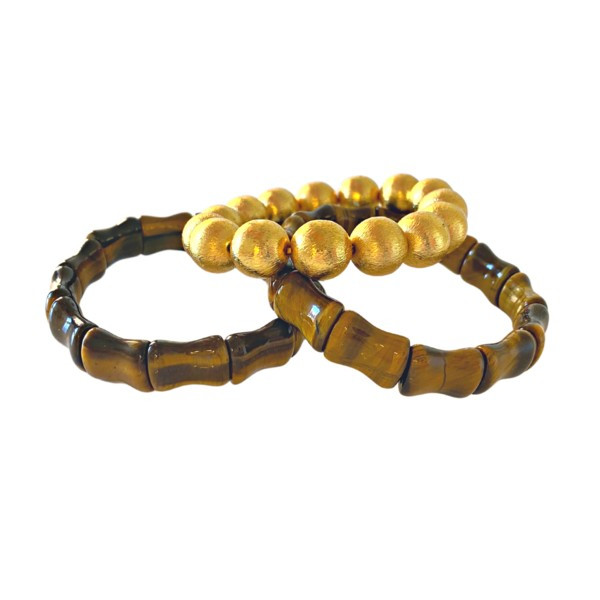 Margaret Bamboo Stack, Tiger Eye, Gold | Hazen & Co