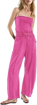 LAMISSCHE Womens Casual Strapless Jumpsuits off the Shoulder Summer Rompers Sleeveless One Piece ... | Amazon (US)