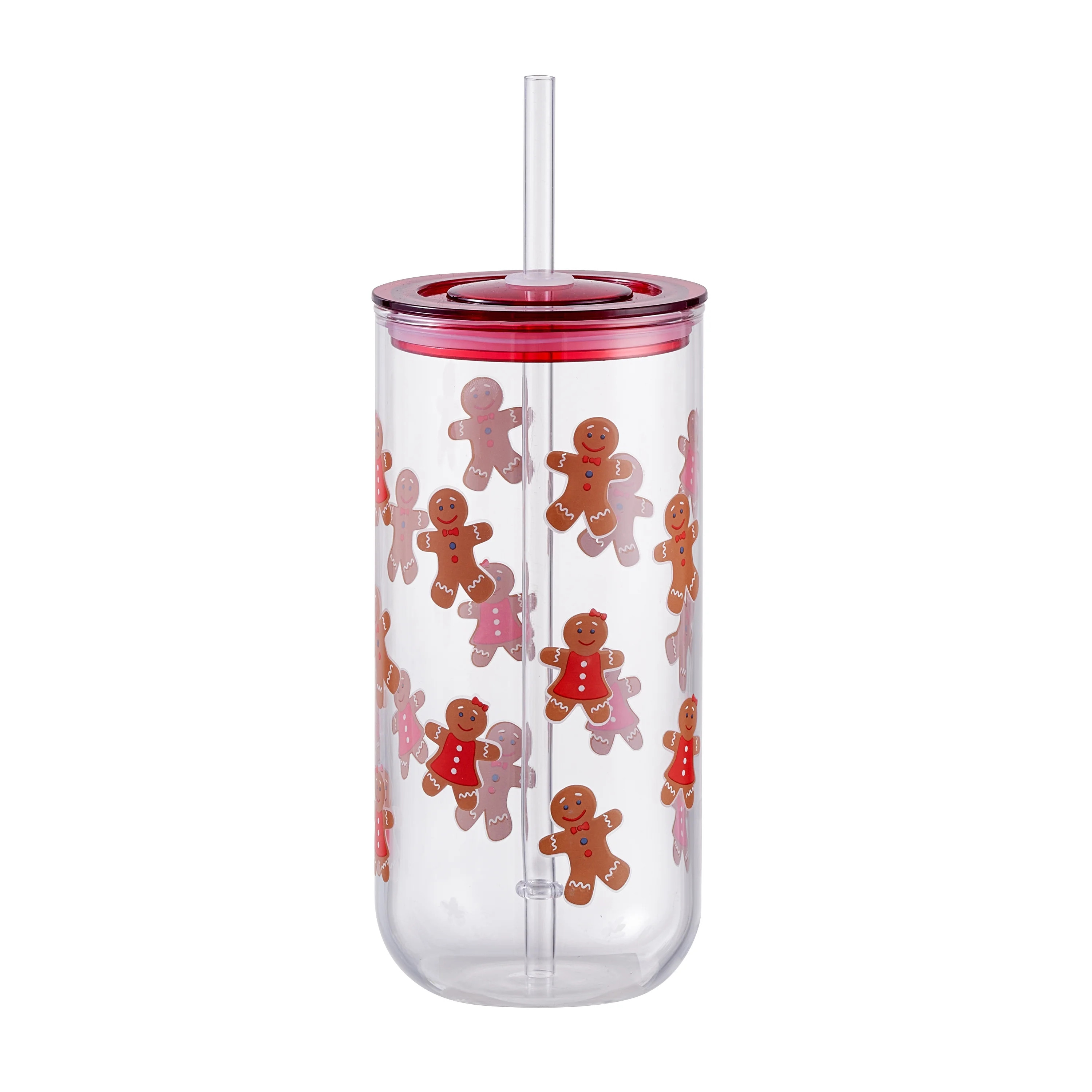 Gingerbread Man Can Sipper Glass with Lid 20 OZ Holiday Time | Walmart (US)