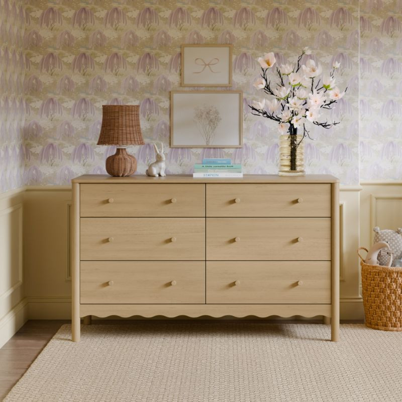 Babyletto Swell Washed Pine Wood Wide 6-Drawer Kids Dresser | Crate & Barrel