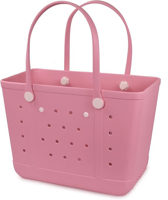 X Large Rubber Waterproof Beach Tote Bag, Washable Anti-tip Durable Beach Storage Basket Hole Ope... | Amazon (US)