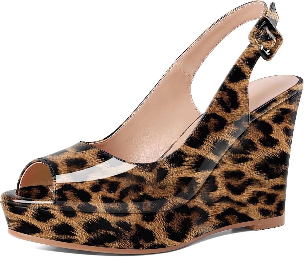 Eldof Women's Peep Toe Wedge Heels Slingback Platform High Pumps Party Dress Casual Sandals 4 Inc... | Amazon (US)