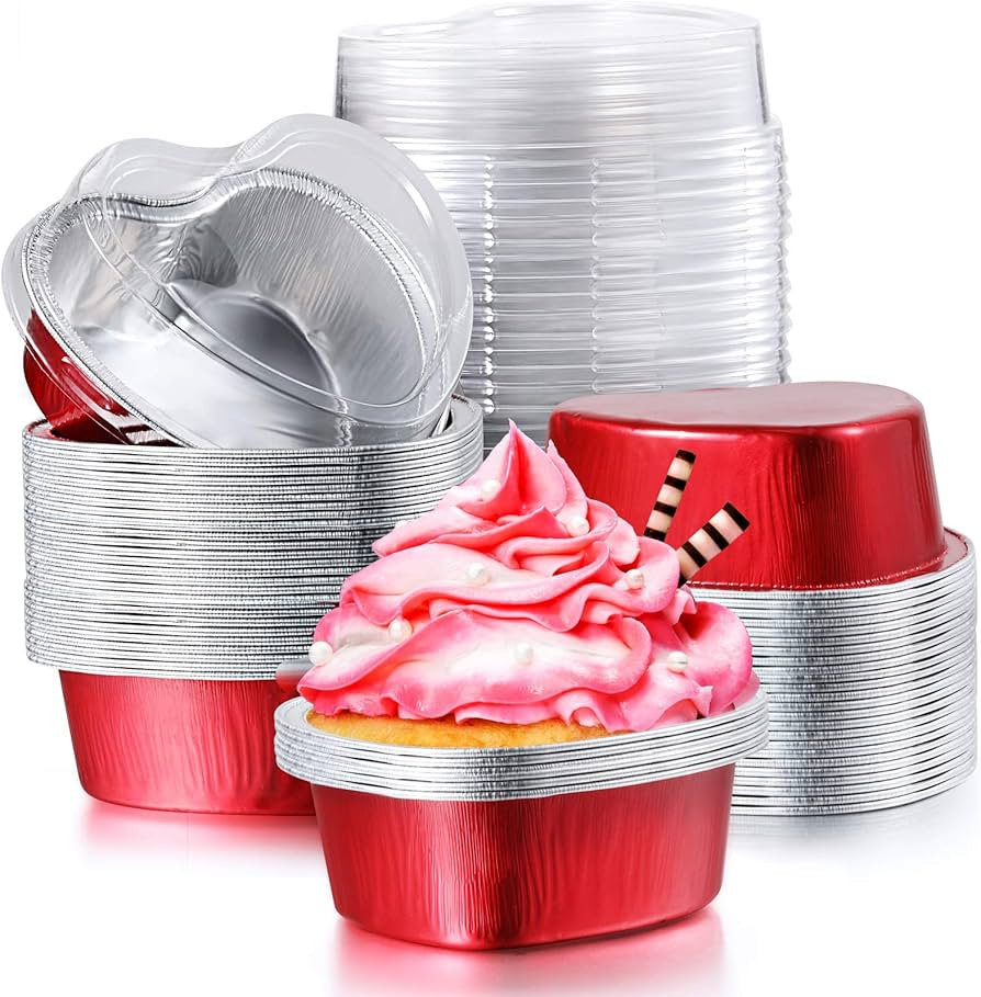 Geiserailie 200 Sets Aluminum Foil Cake Pan with Clear Lids 100 ml/ 3.4 Ounces Heart Shaped Dispo... | Amazon (US)