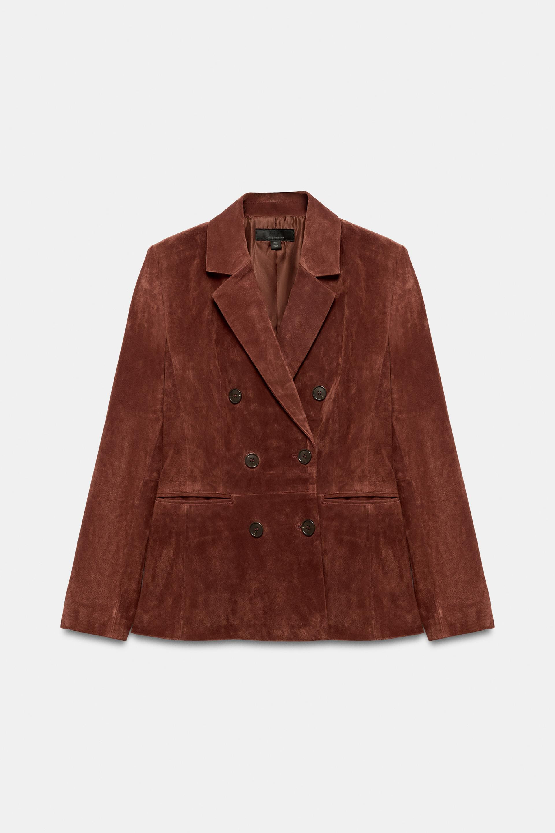 Zara - 100% Leather Fitted Blazer - Brick - L - Woman | Zara US