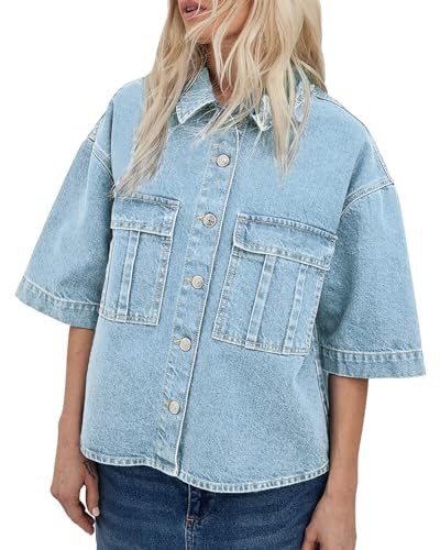 Amazon.com: Kedera Womens Button Down Denim Shirts Casual Shirt Casual Collared Short Sleeve West... | Amazon (US)