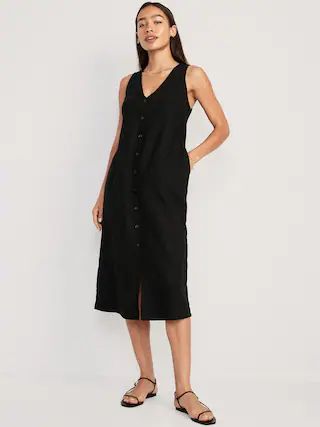 Sleeveless Button-Front Linen-Blend Maxi Shift Dress for Women | Old Navy (CA)