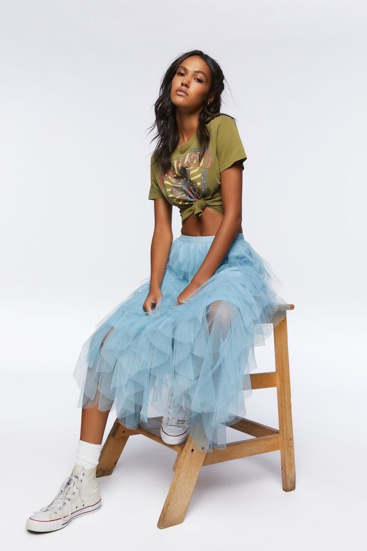 Women Tulle Ruffle Maxi Skirt in Seafoam Small | Forever 21 (US)