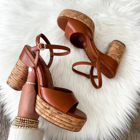 Brian Atwood x Express Cork Platform Heeled Sandals
