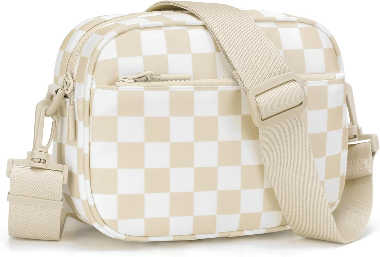Small Checkered Crossbody Bag for Women Cute Purses Trendy Shoulder Handbags Wide Strap | Amazon (US)