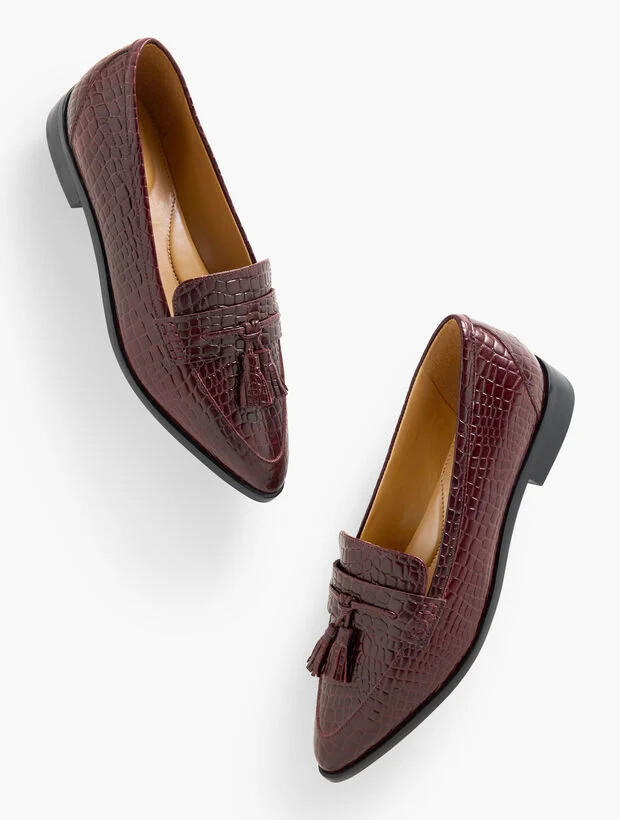 Reece Pointed Toe Leather Loafers - Croc Embossed | Talbots