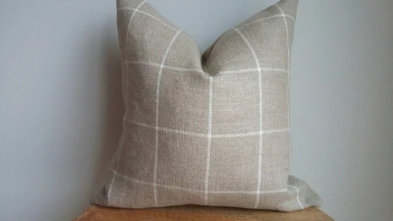 Designer F Schumacher Linen Check Sand Beige off White Neutral - Etsy | Etsy (US)