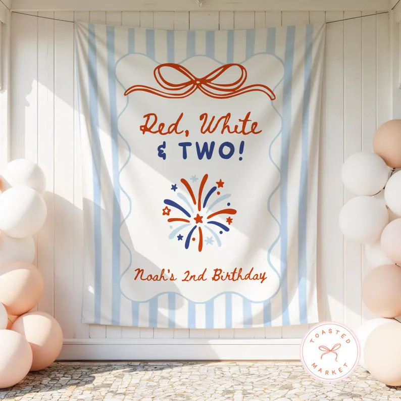 Red White and Two Birthday Banner, Fourth of July 2nd Birthday Backdrop, Patriotic Second Birthda... | Etsy (Global)