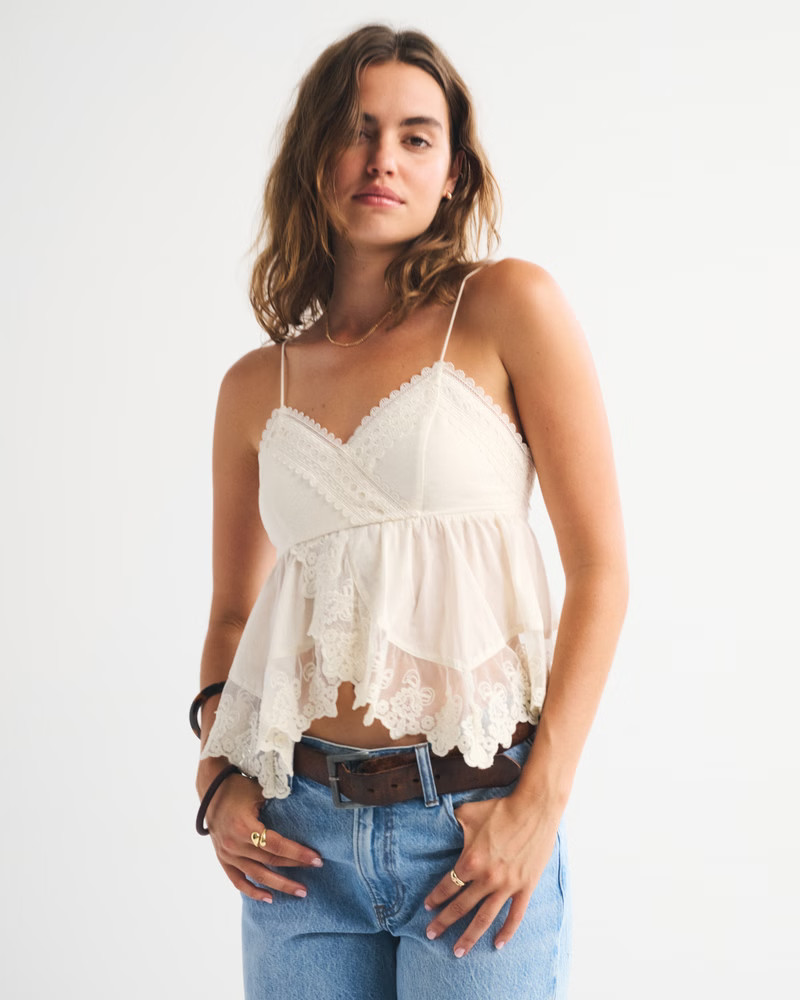 Women's Babydoll Lace-Trim Cami | Women's Tops | Abercrombie.com | Abercrombie & Fitch (US)