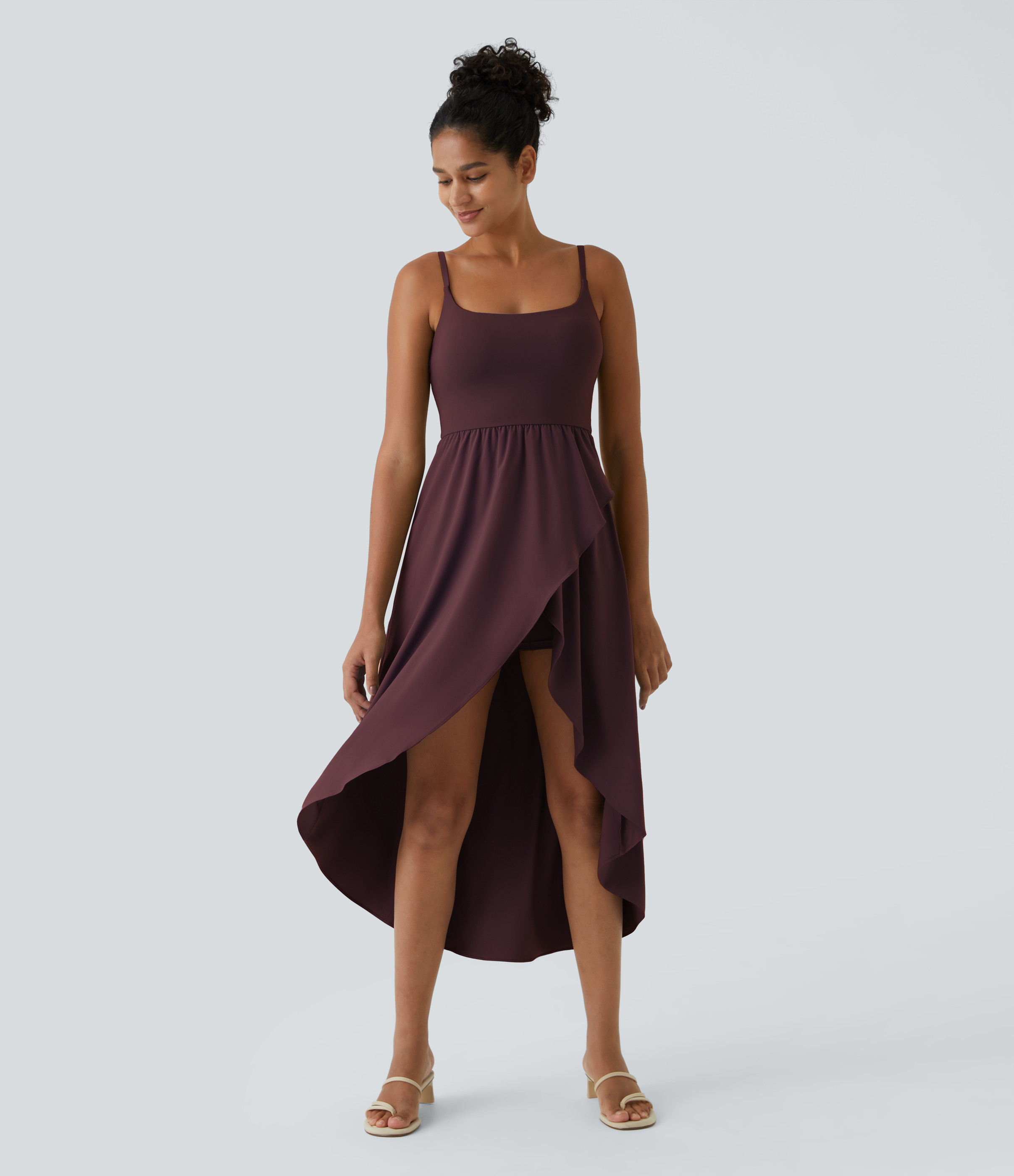 Halara Breezeful™ High Low 2-Piece Pocket Flowy Midi Quick Dry Casual Dress Casual Dress - Amaranth - XS slip dress beach dress ruched dress | HALARA