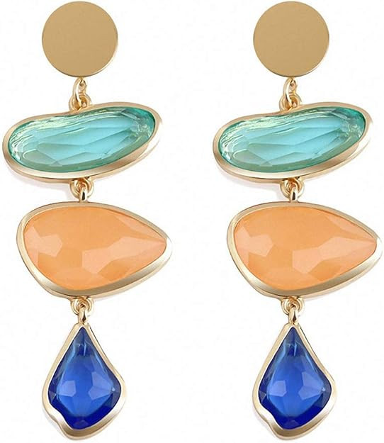 Red Nature Stone Crystal Drop Earrings Women Water Drop Resin Dangle Earring Accessories | Amazon (US)