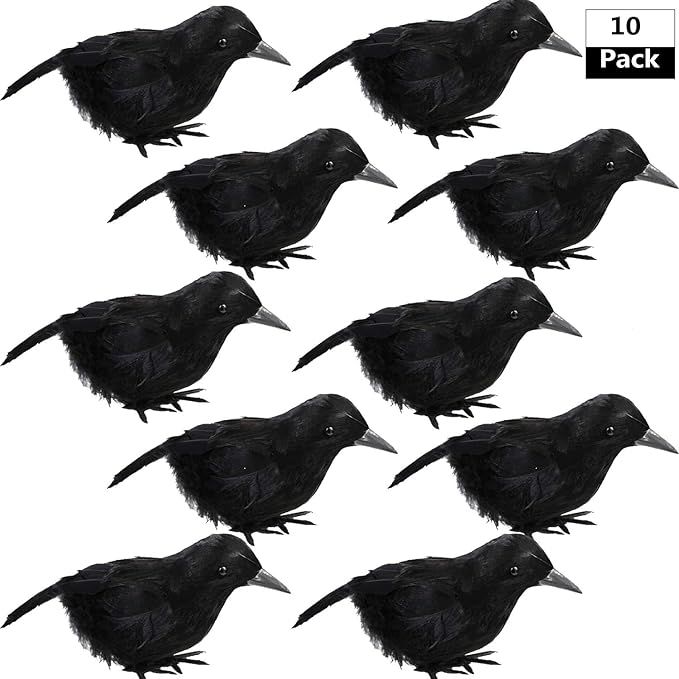 Amazon.com : trounistro 10 Pieces Halloween Crows Realistic Feathered Crows Black Birds Ravens fo... | Amazon (US)
