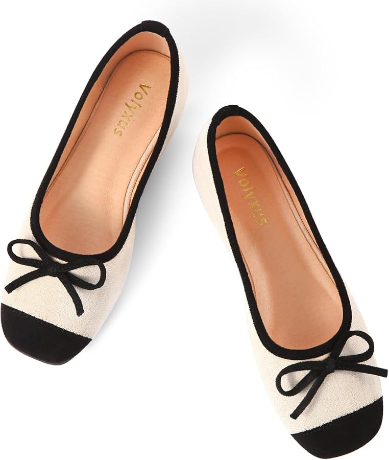 Women's Ballet Flats Cap Toe Bow Flats Two Tone Slip On Flats Comfort Square Toe Dressy Flat Shoe... | Amazon (CA)