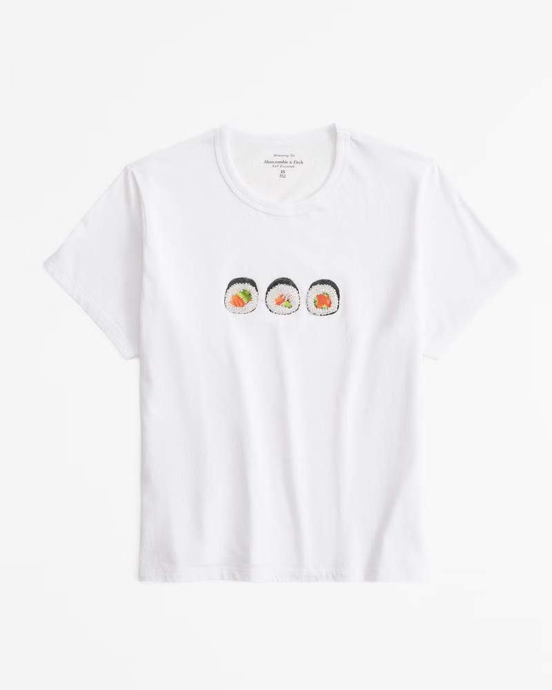 Abercrombie & Fitch Women's Short-Sleeve Sushi Graphic Skimming Tee in White - Size S | Abercrombie & Fitch (US)