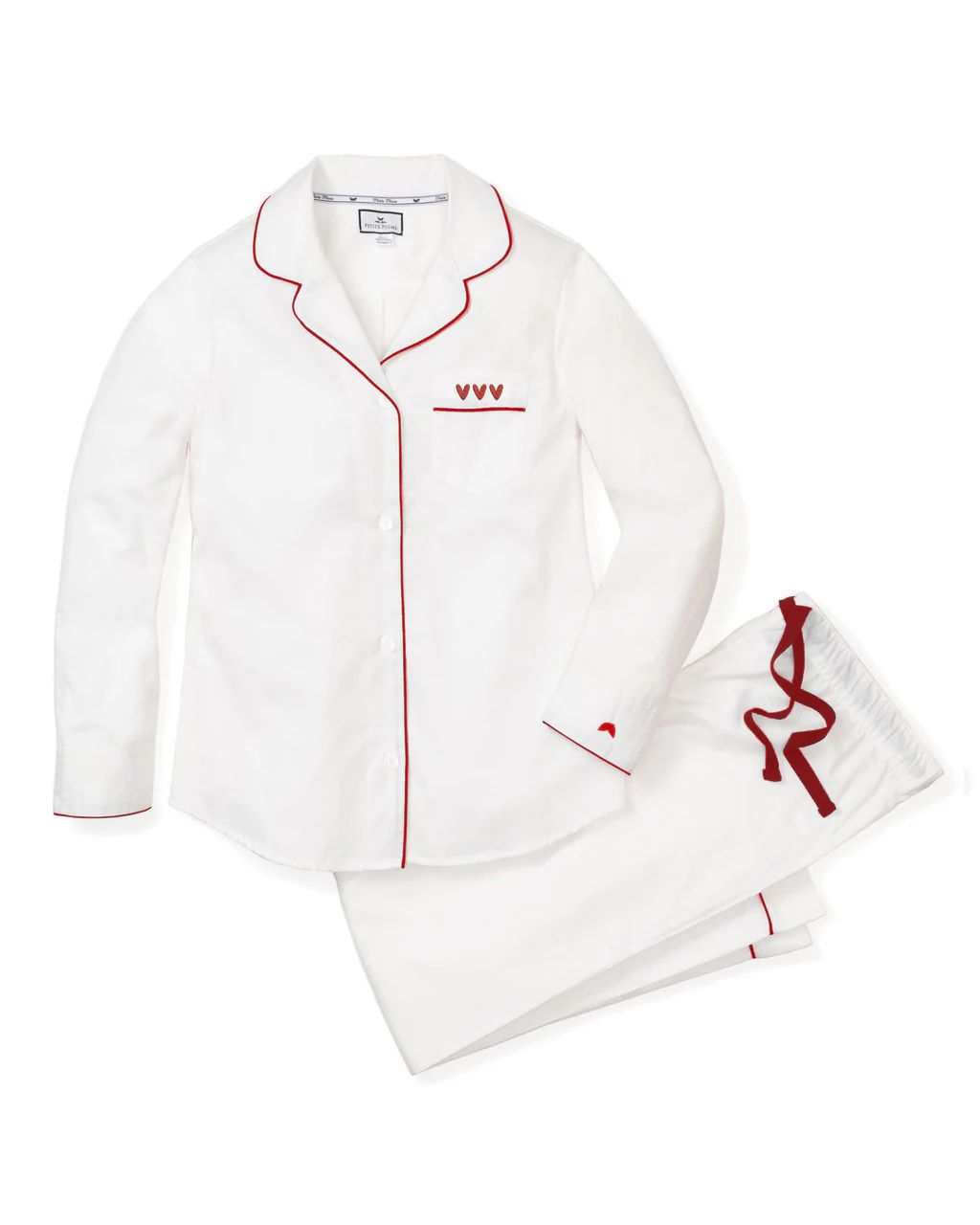 Valentine's Limited Edition - Women's White Pajama Sets with Heart Embroidery | Petite Plume